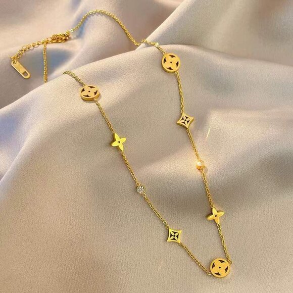 Elegant 18K Gold Plated Geometric Necklace | Trendy Titanium Steel Jewelry for W - Picture 1 of 6